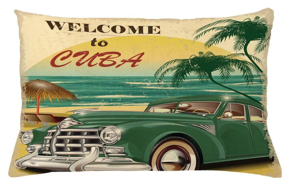 3617 Retro Throw Pillow Cushion Cover, Nostalgic Welcome to Cuba Print